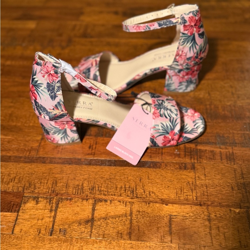Serra Pink Floral Heeled Sandals